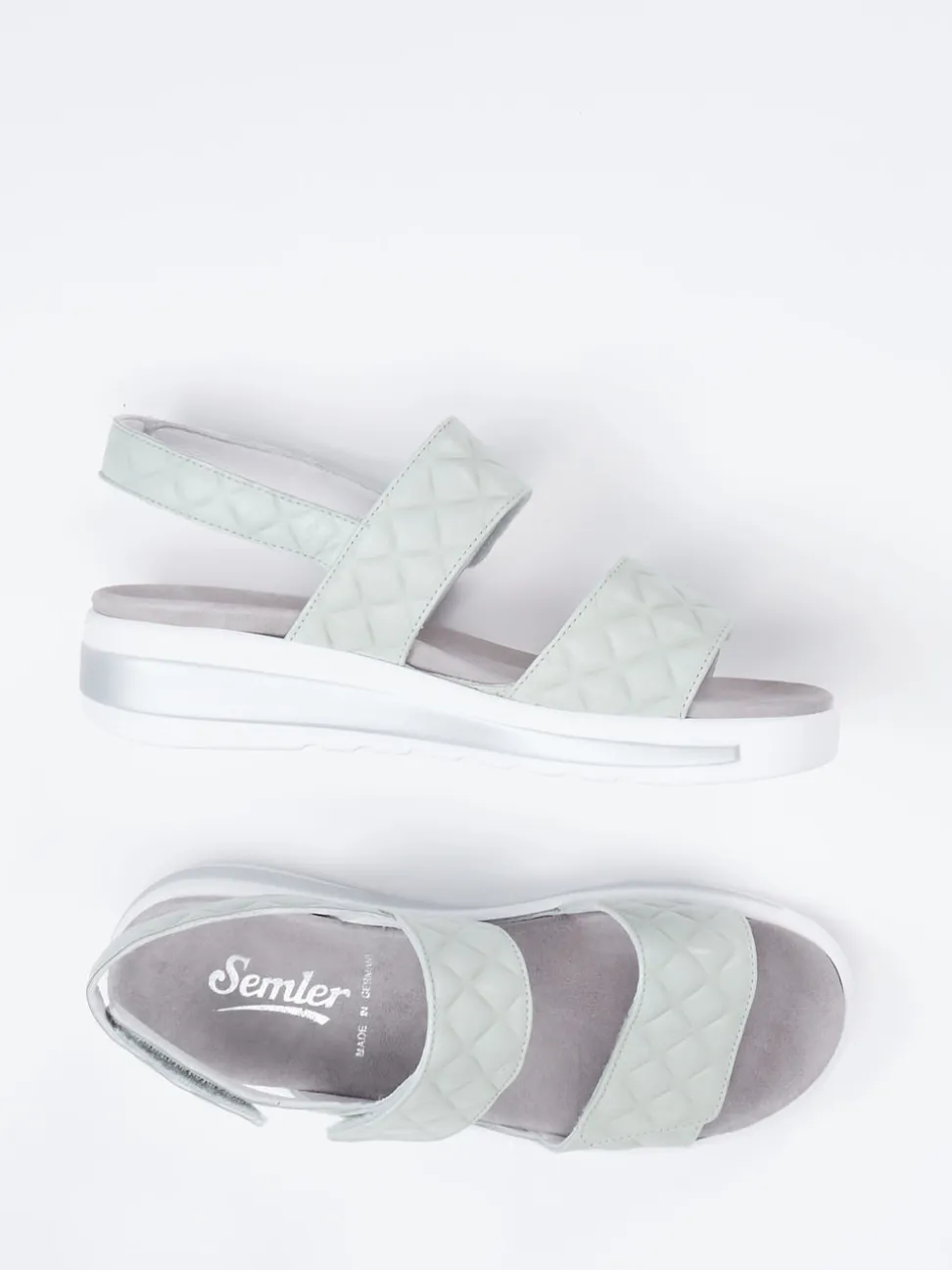 Semler – Komfort-Sandalen aus geprägtem Leder salbeigrün