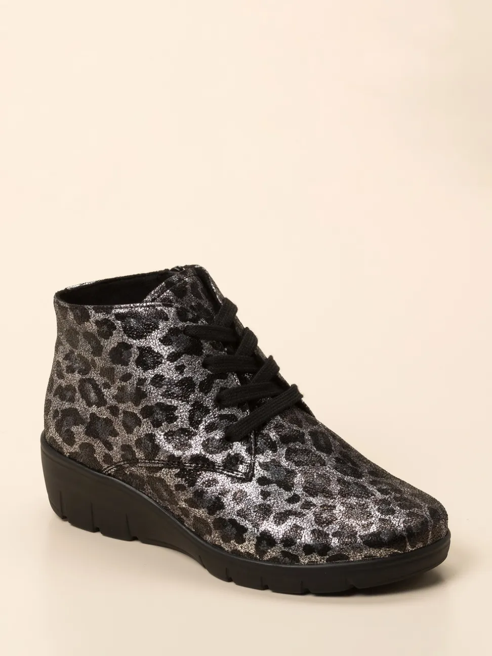 Semler – Schnürstiefelette aus geprägtem Leder metallicgrau