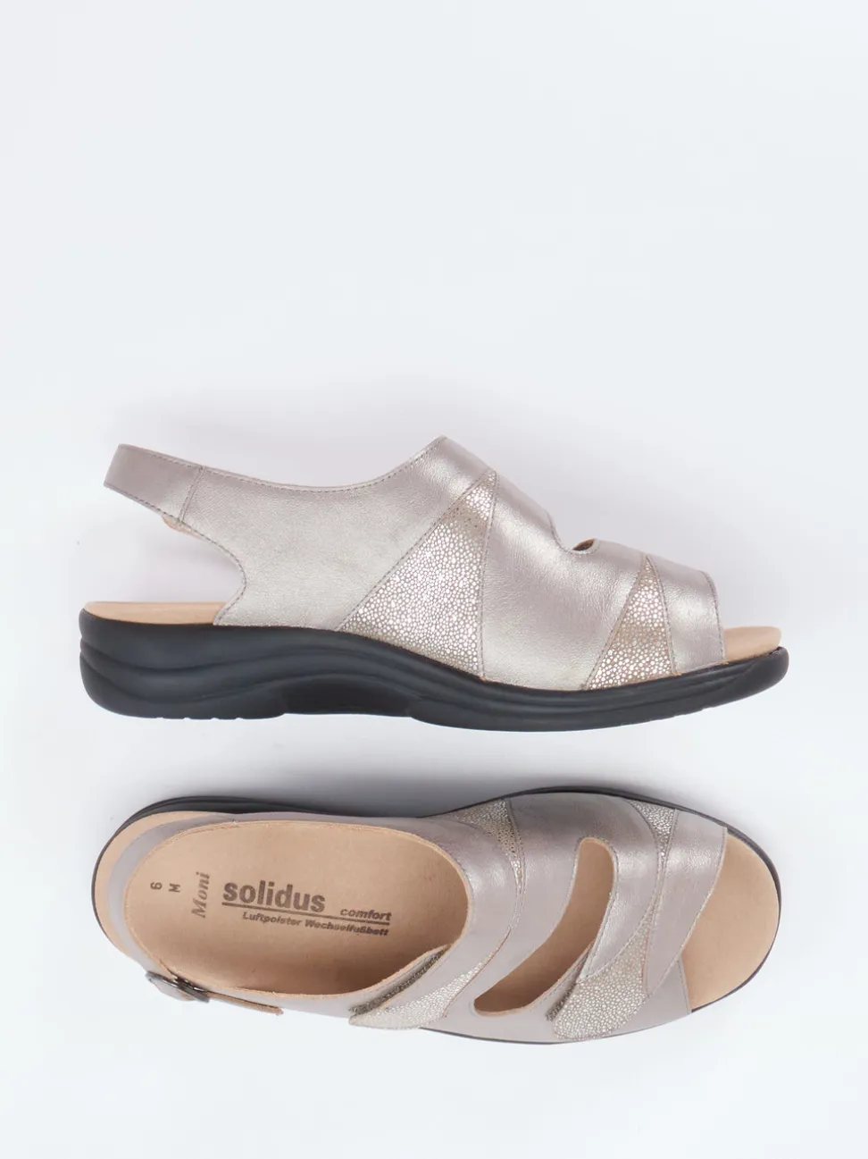 Solidus – Komfortsandale aus Metallicleder beige