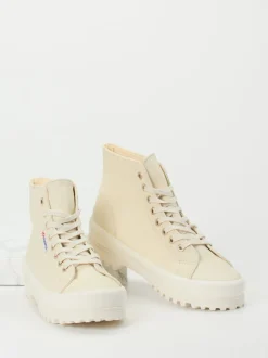 Superga – High-Top Sneaker aus Leder in Beige