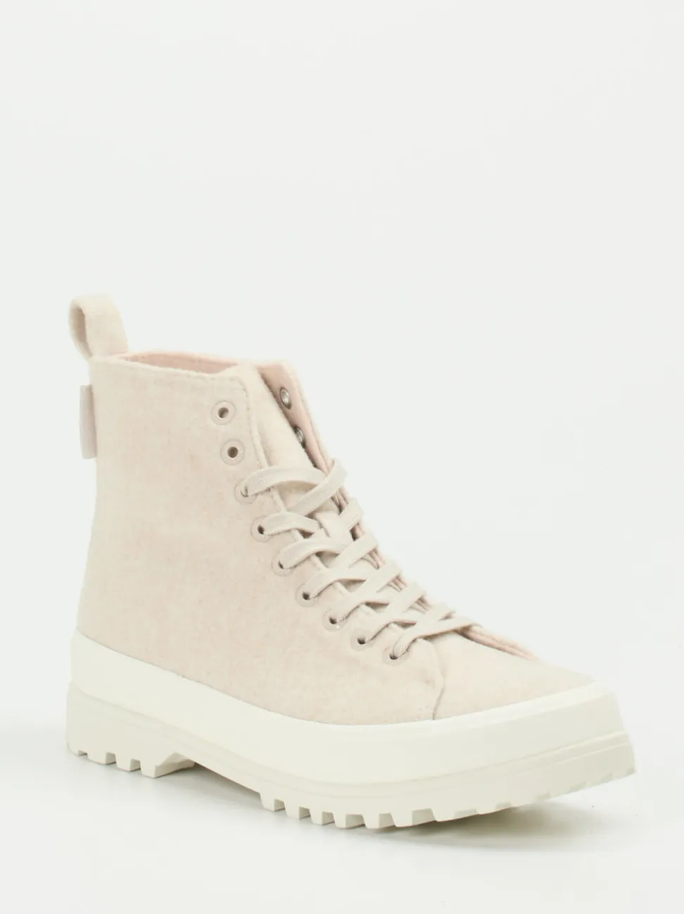 Superga – Schnürboots aus Filz in Cremebeige