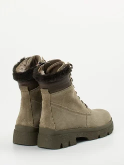 Think – Schnürstiefelette aus Veloursleder taupe