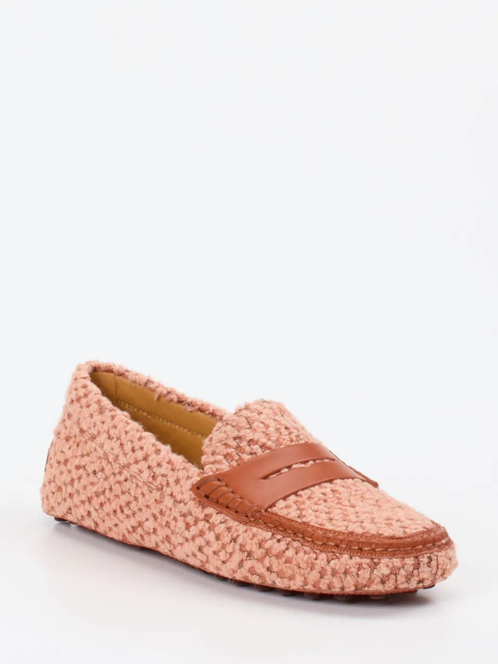 Tod's – Loafer aus Bouclé-Textil in Altrosa