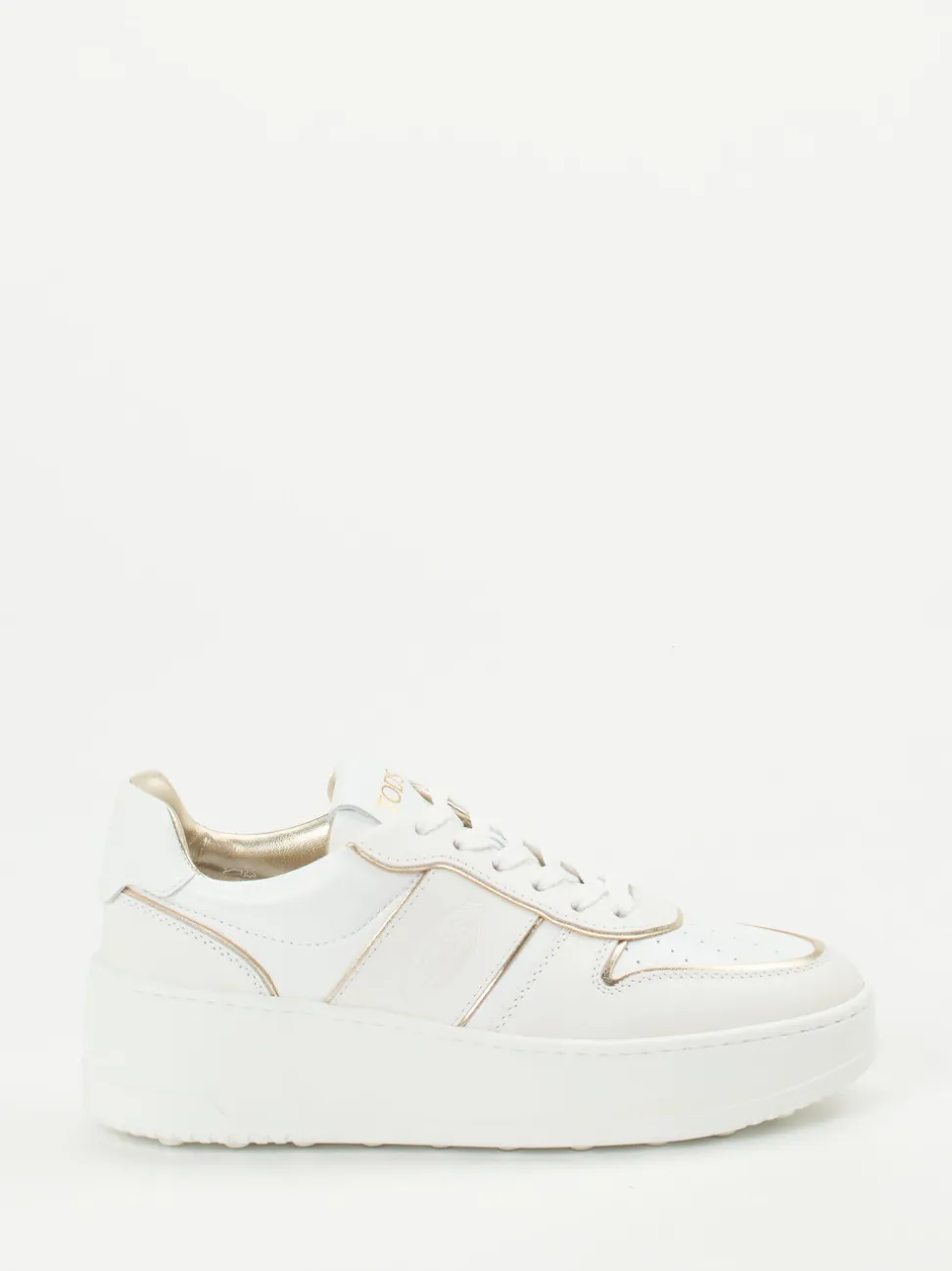 Tod's – Plateau-Sneaker aus Kalbleder Weiß-Gold